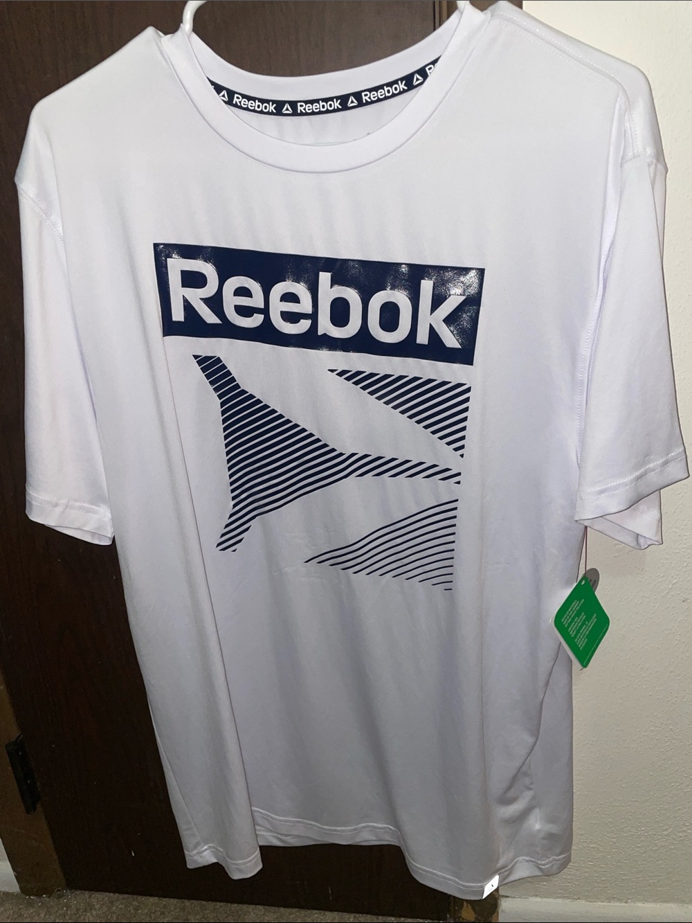 Reebok White Short-Sleeve Logo Tee with Navy Graphic